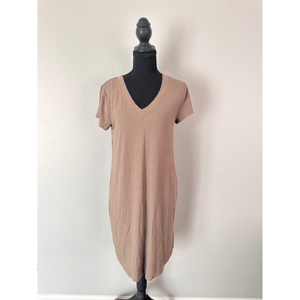 C&C California Womens V-Neck T-Shirt Dress Taupe Brown Short Sleeve Small NWT